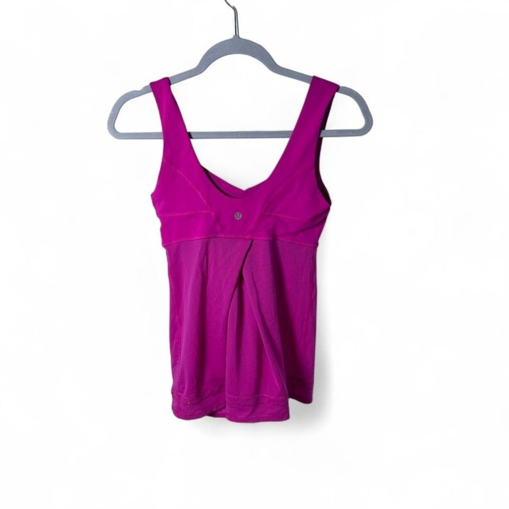 Lululemon Women's Sz 4 Run Tame Me Drawcord Hem Pleated Stretch Tank Pink - Picture 2 of 5